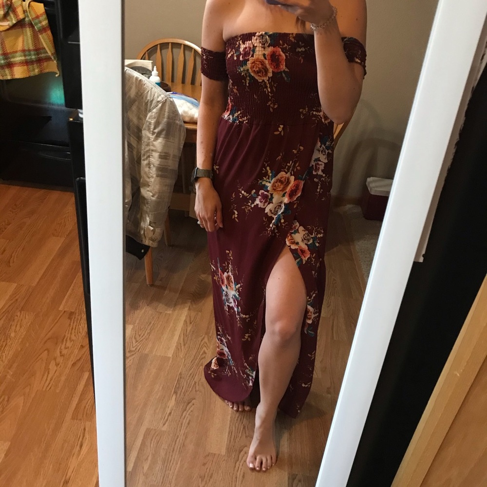 Maroon floral maxi dress